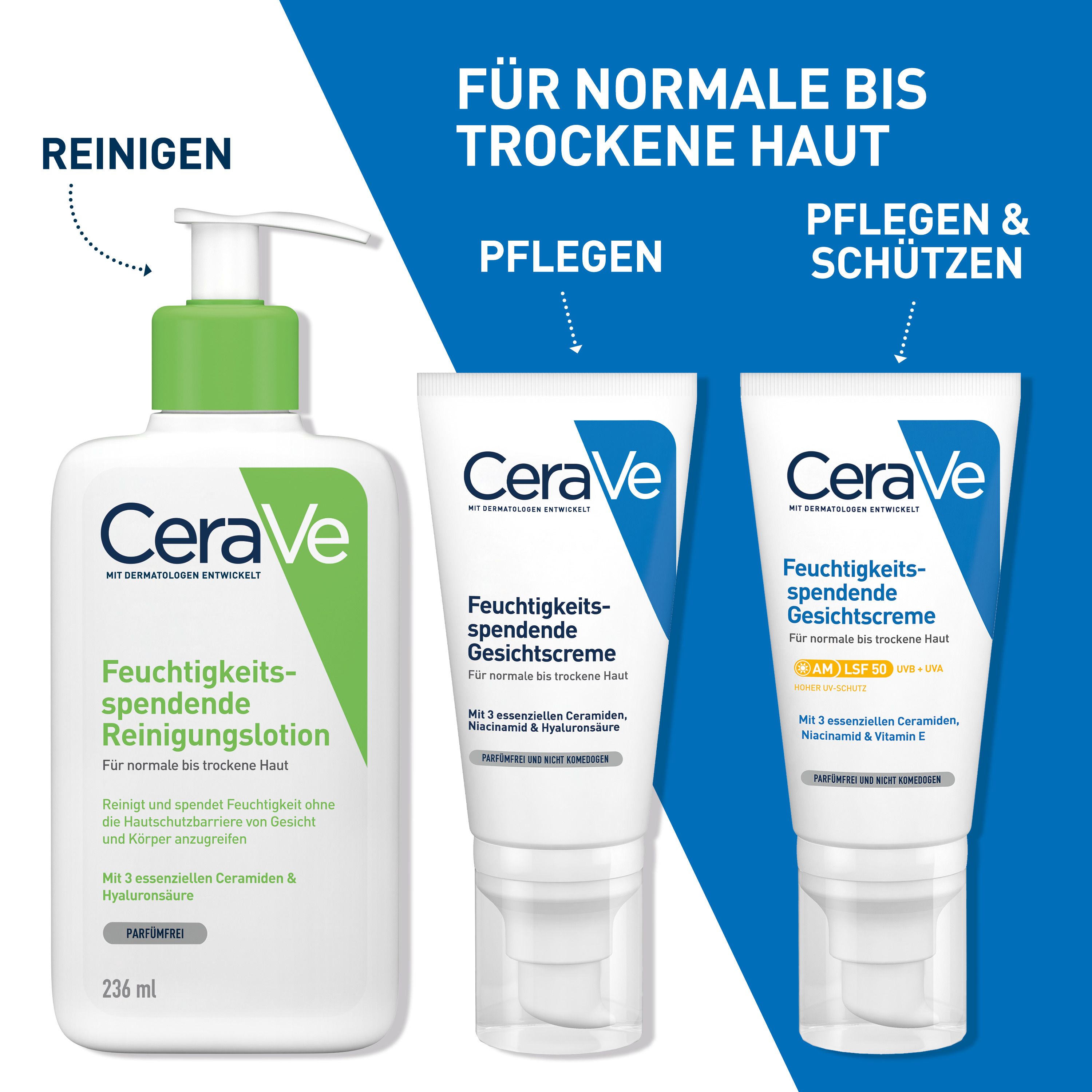 CeraVe Feuchtigkeitsspendende Gesichtscreme mit LSF 50 – für normale bis trockene Haut