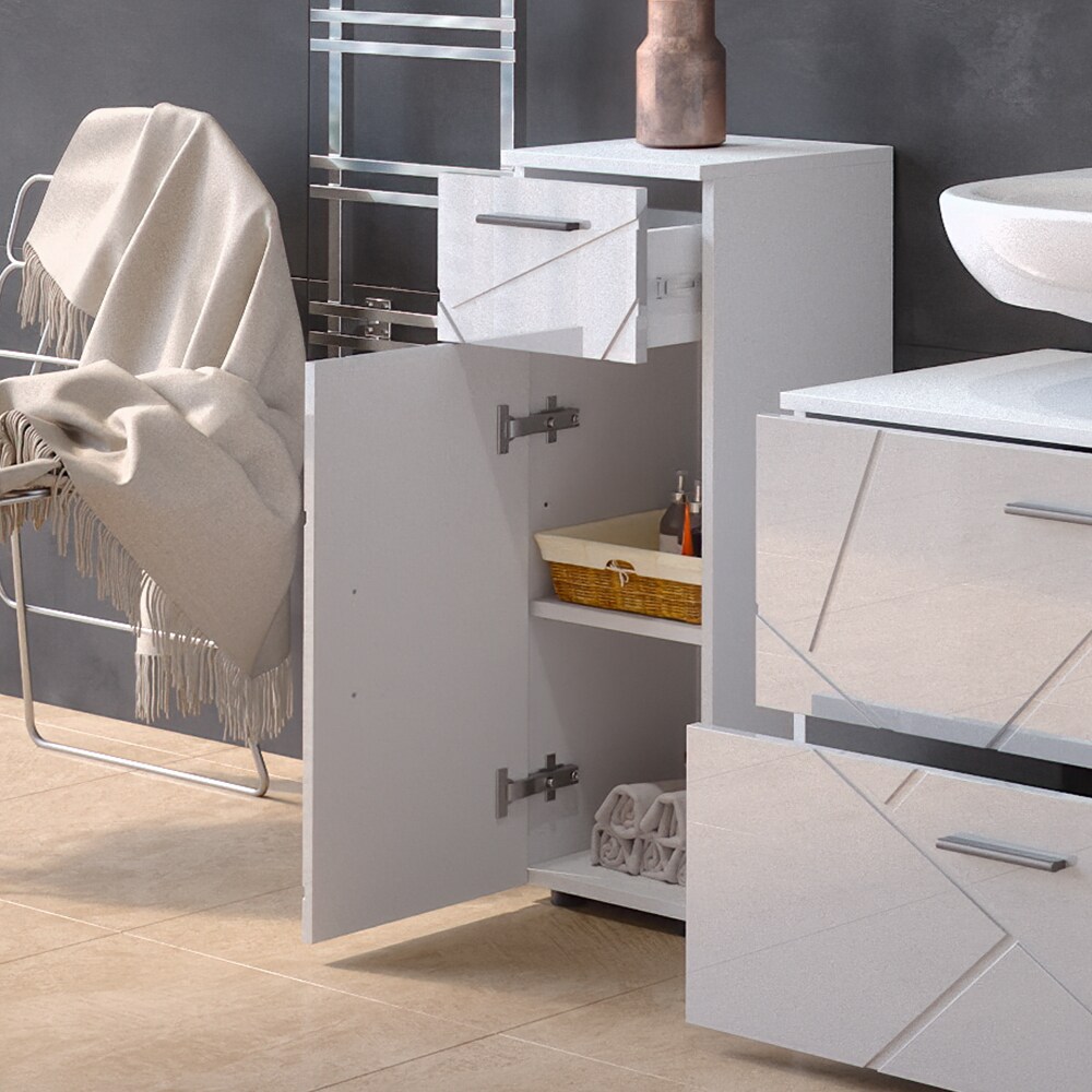 Vicco Midischrank Badschrank Badezimmermöbel Irma Weiß Hochglanz modern 30x81 cm Badezimmer Schrank Badmöbel Schranktür Schrankfach Schrankschublade Ablage Aufbewahrung