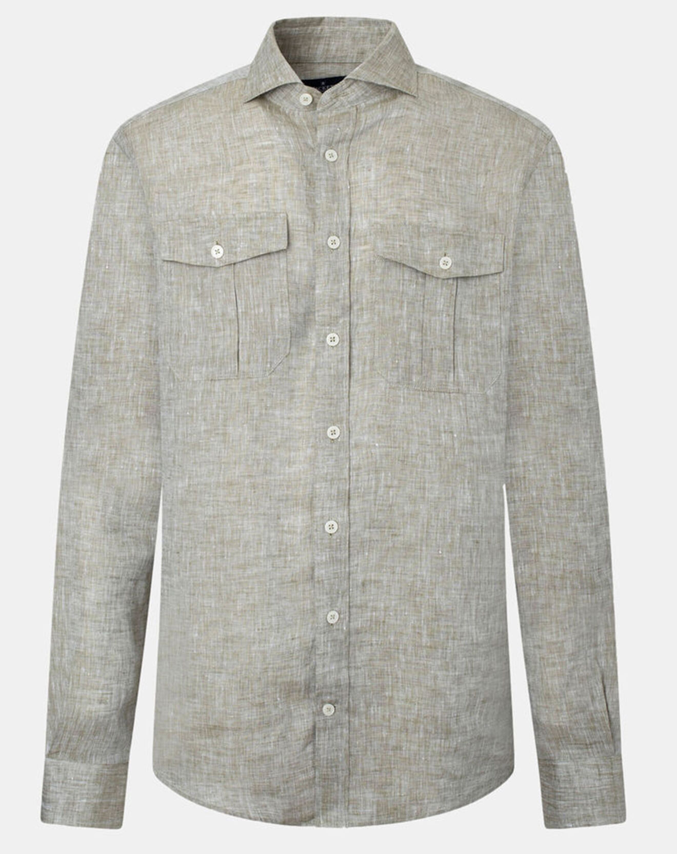 Hackett London Chemise 100% Lin Slim Fit double poche kaki clair