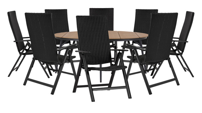 Havestol i sort aluminium og rattan