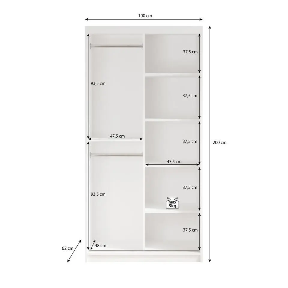 Meubella - Kledingkast Luxor - Zwart - Eiken - 100 cm