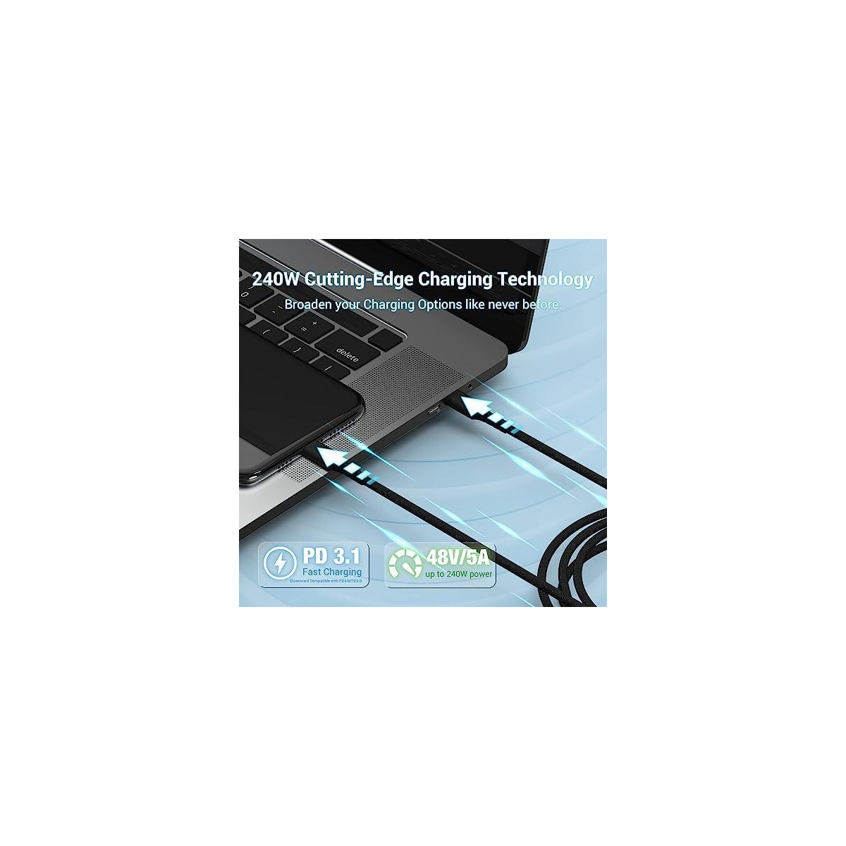 USB-IF-sertifisert 1m USB-C 2.0 240W Hurtiglading 480Mbps