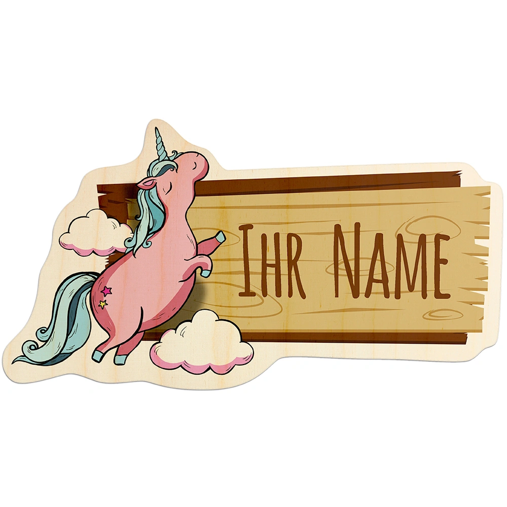 Personalisiertes Holz-Türschild mit Namen (Motiv: Einhorn)