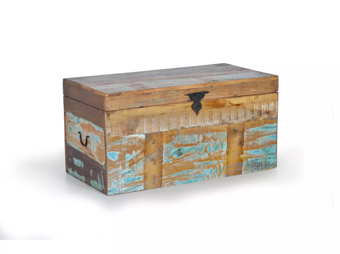 COFFRE EN BOIS DE MANGUIER MULTICOLOR.Giner y Colomer.40x40x80