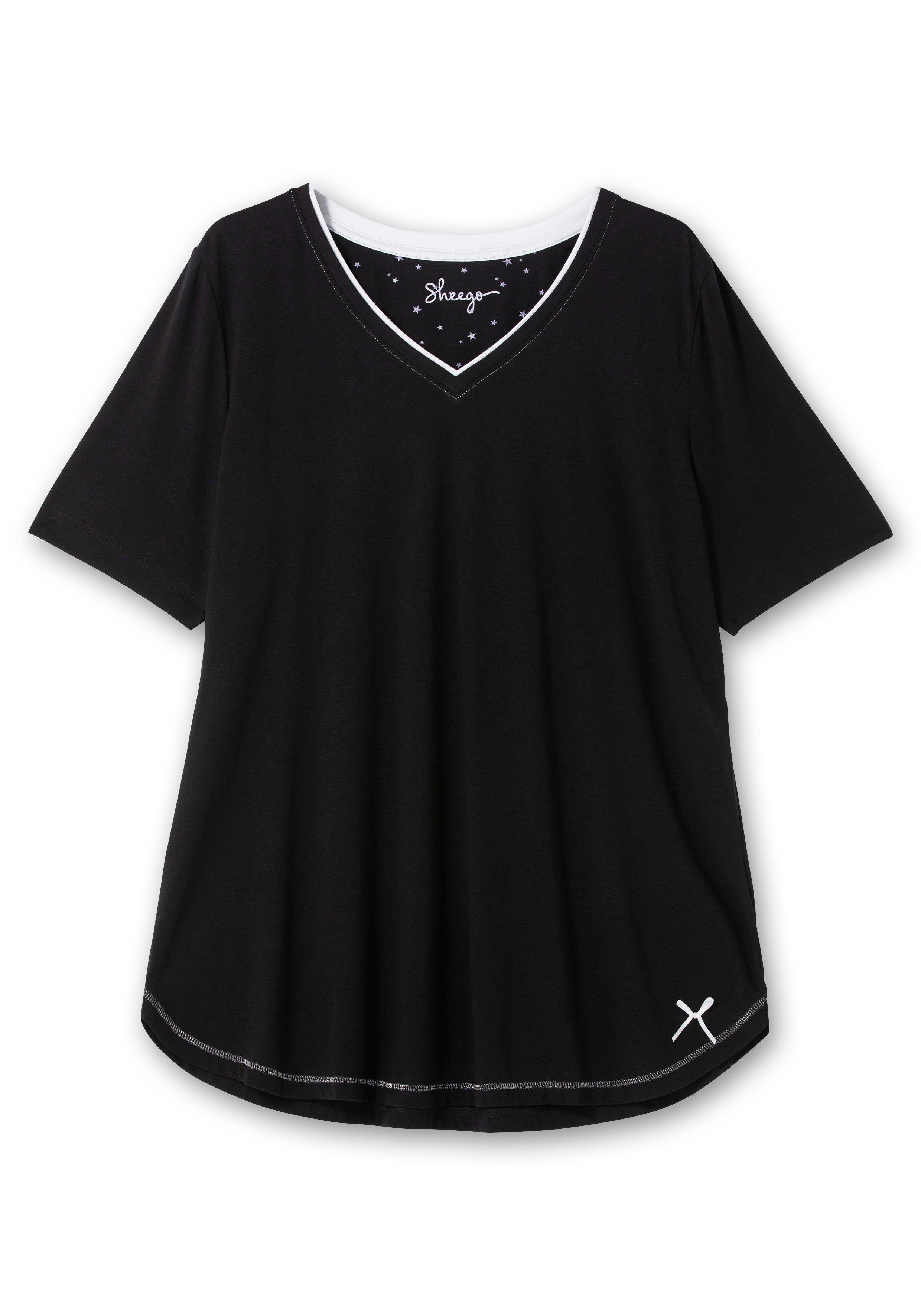 Schlafshirt mit V-Ausschnitt und Kontrastdetails