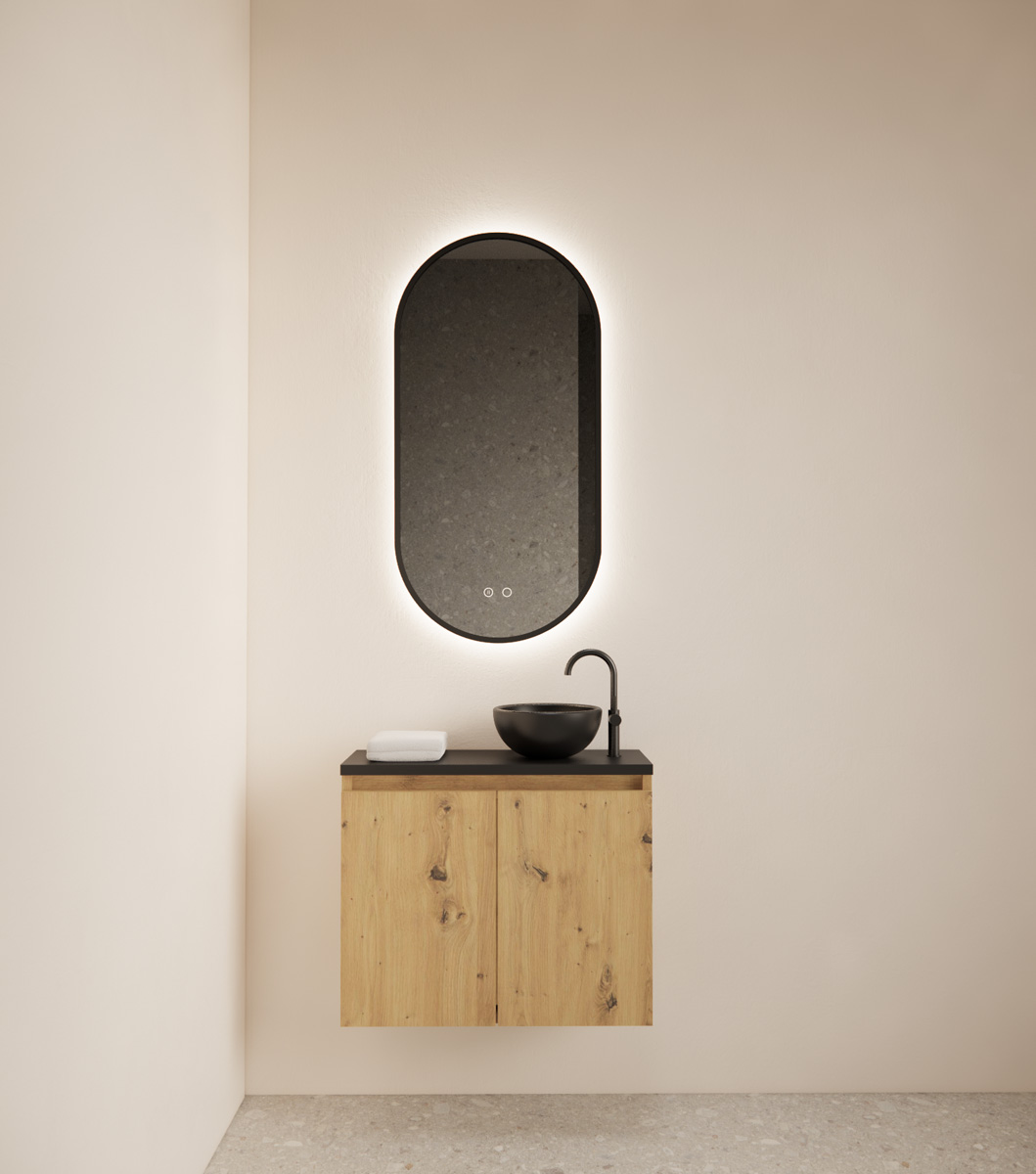 Gliss Design Echo toiletmeubel 60cm evoke eiken met toppaneel zwart mat
