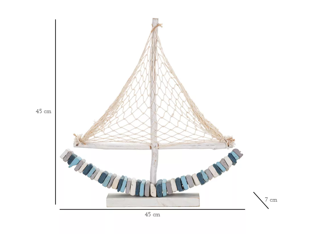 Bateau en bois bleu 45x7x45 cm