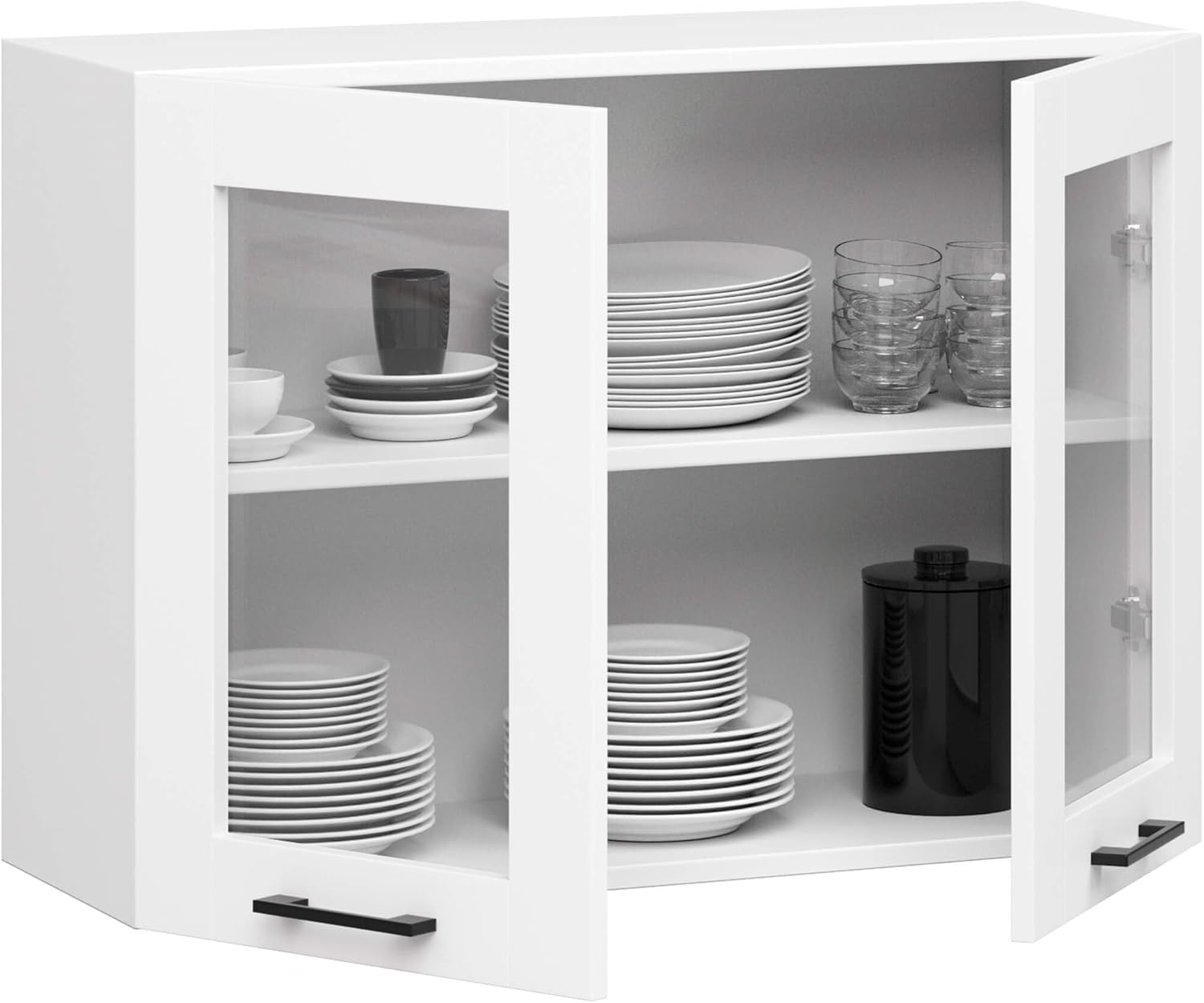 AKORD OLIWIA 80 cm Hängeglasschrank 2 Regalböden & 2 Türen | Hängeschrank Einbauküche Küchenzeile Küchenmöbel Oberschrank Küchenschrank B80xH58xT30,5 cm | Weiß