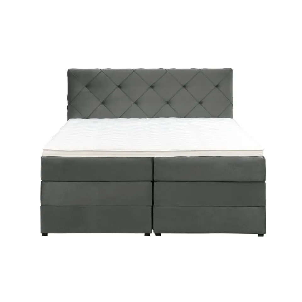Boxspring met opbergruimte Liv geruit - grijs - 140x200 cm