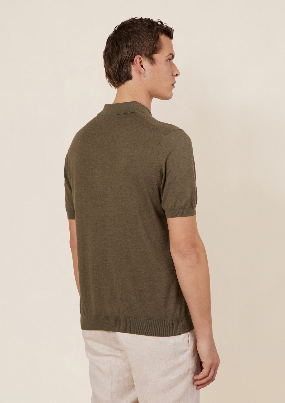 Polo manches courtes Slim en maille unie kaki