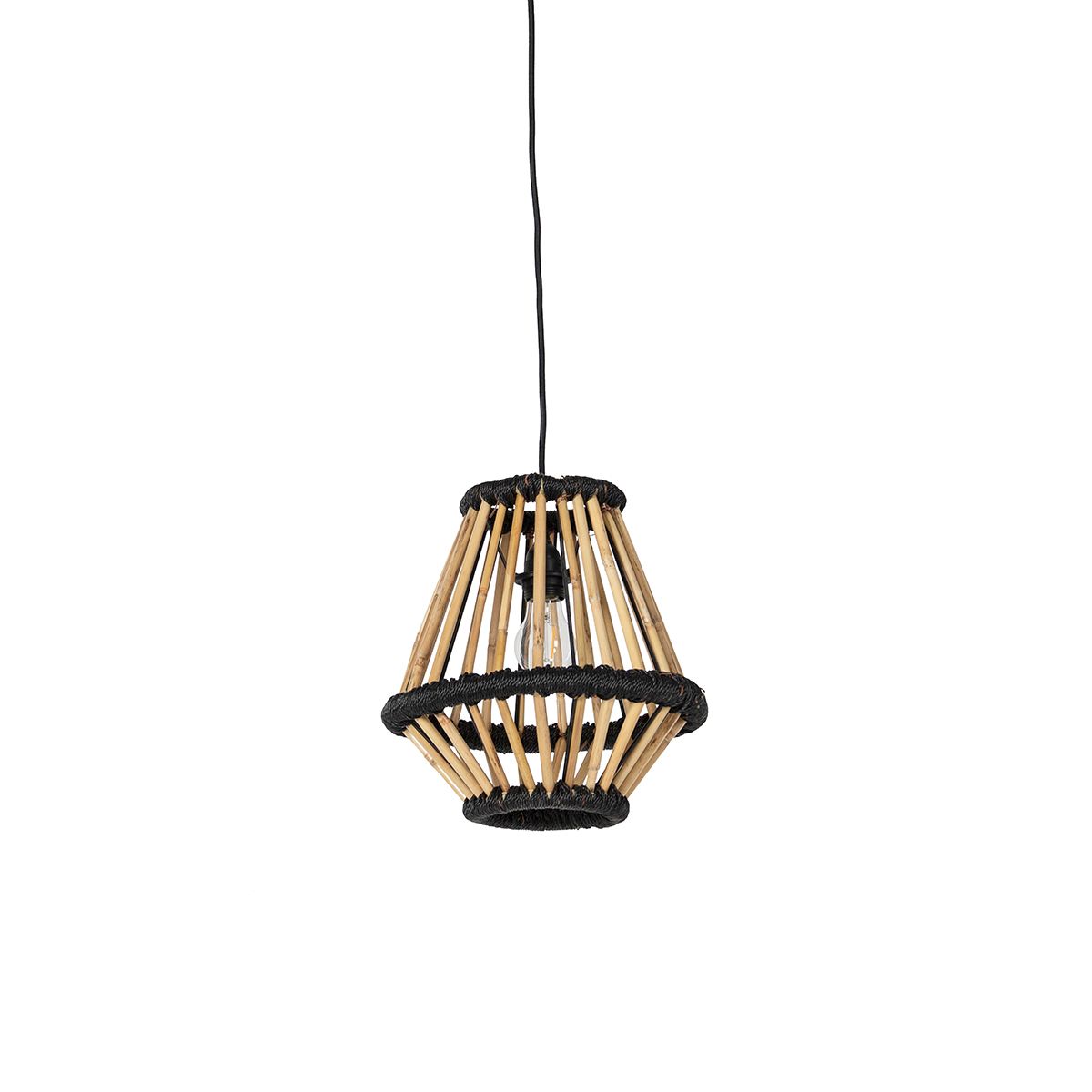 Oosterse hanglamp bamboe met zwart 32 cm - Evalin