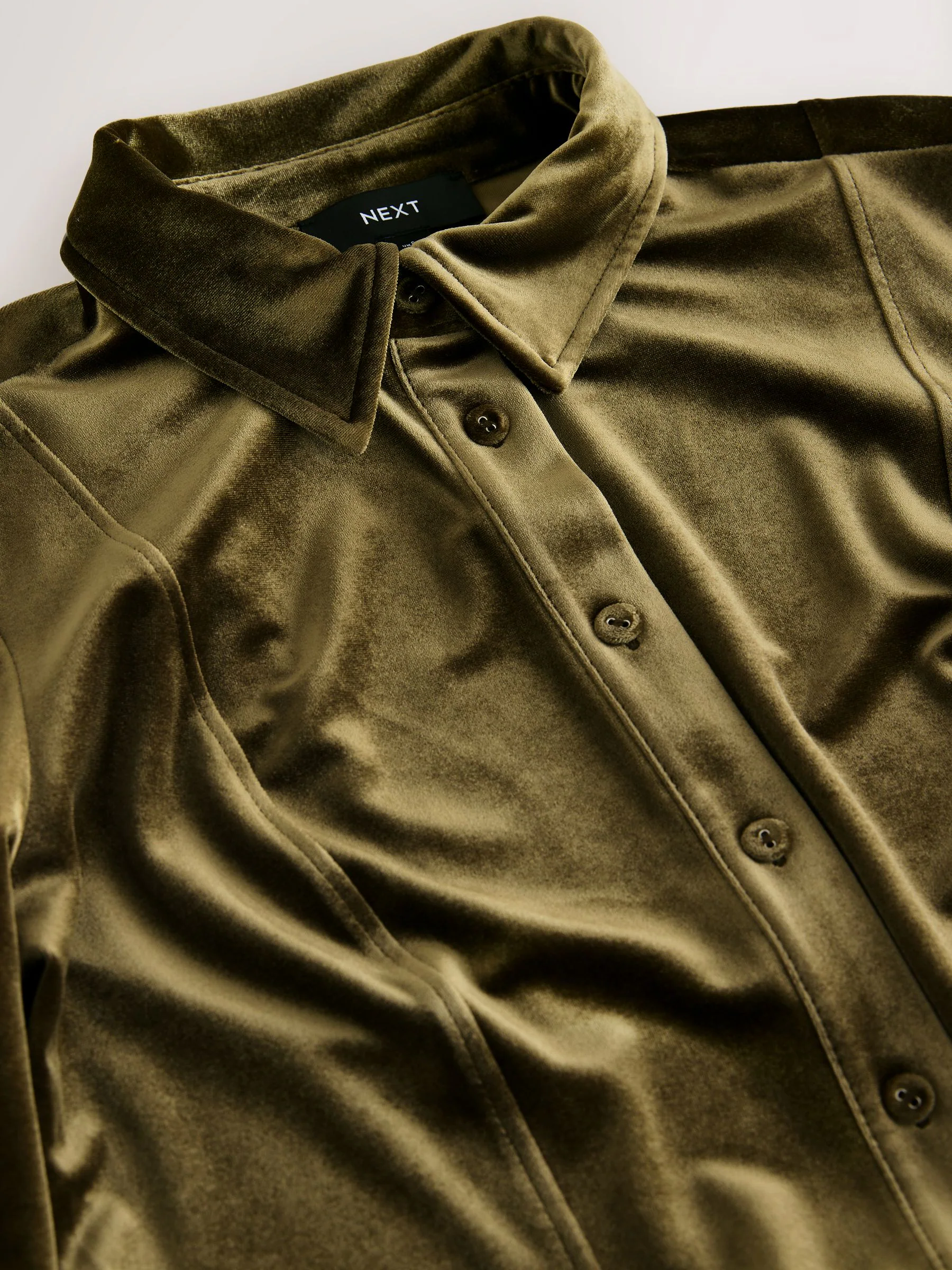 Kakigroen - Velvet Long Sleeve Button Up Long Sleeve Mini Shirt Dress