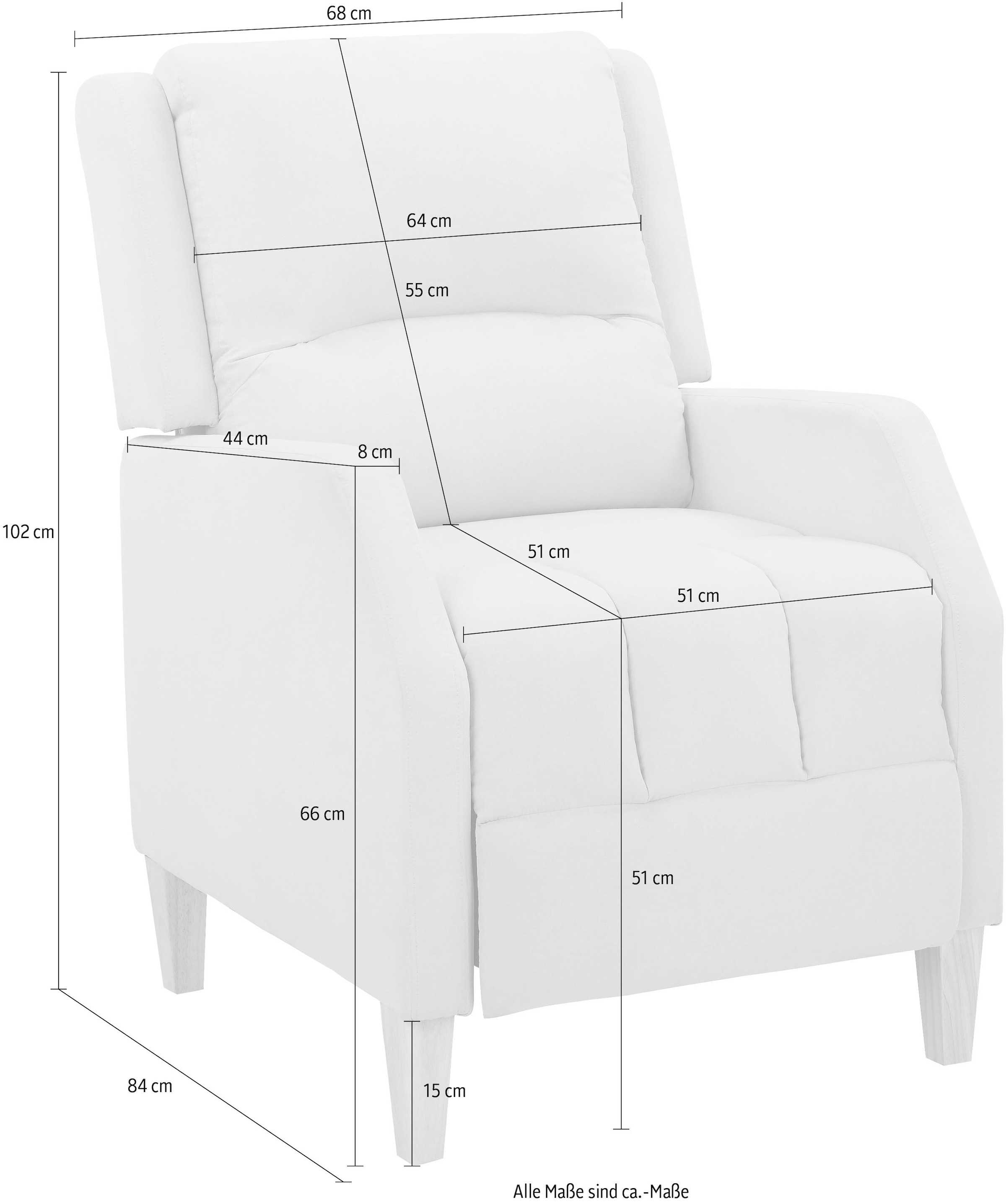 Home affaire Relaxsessel »Tholey, TV-Sessel, mit Schlaffunktion,« 1 Stk. tlg. mit Verstellung, Sitz und Rücken gepolstert, Sitzhöhe 51cm