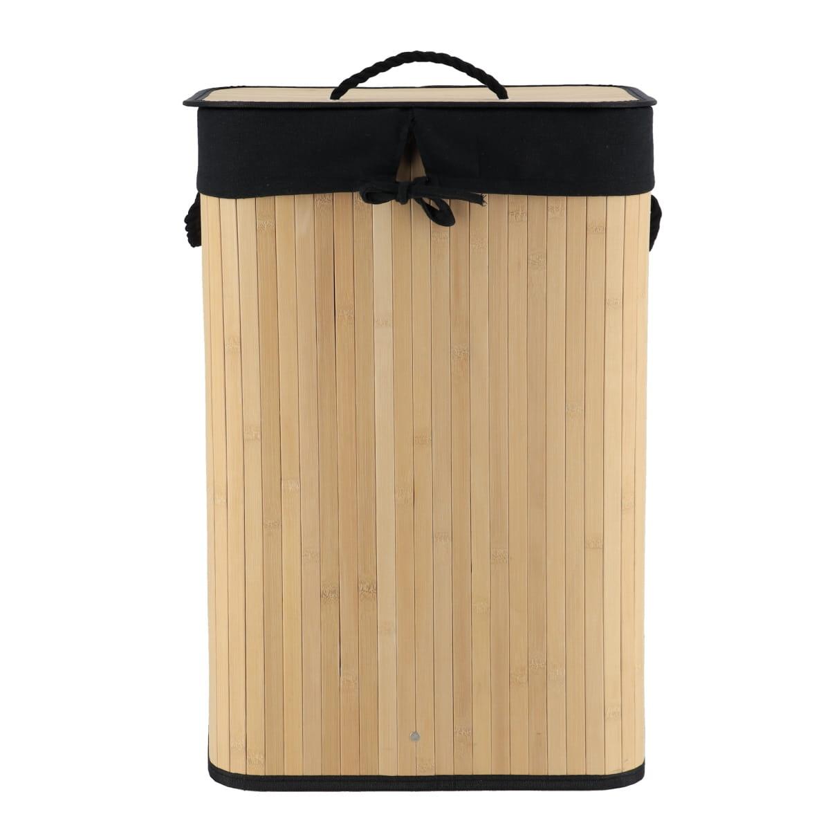 PANIERE LINGE RECTANGLE PLIABLE BAMBOU TISSU LIN NOIR