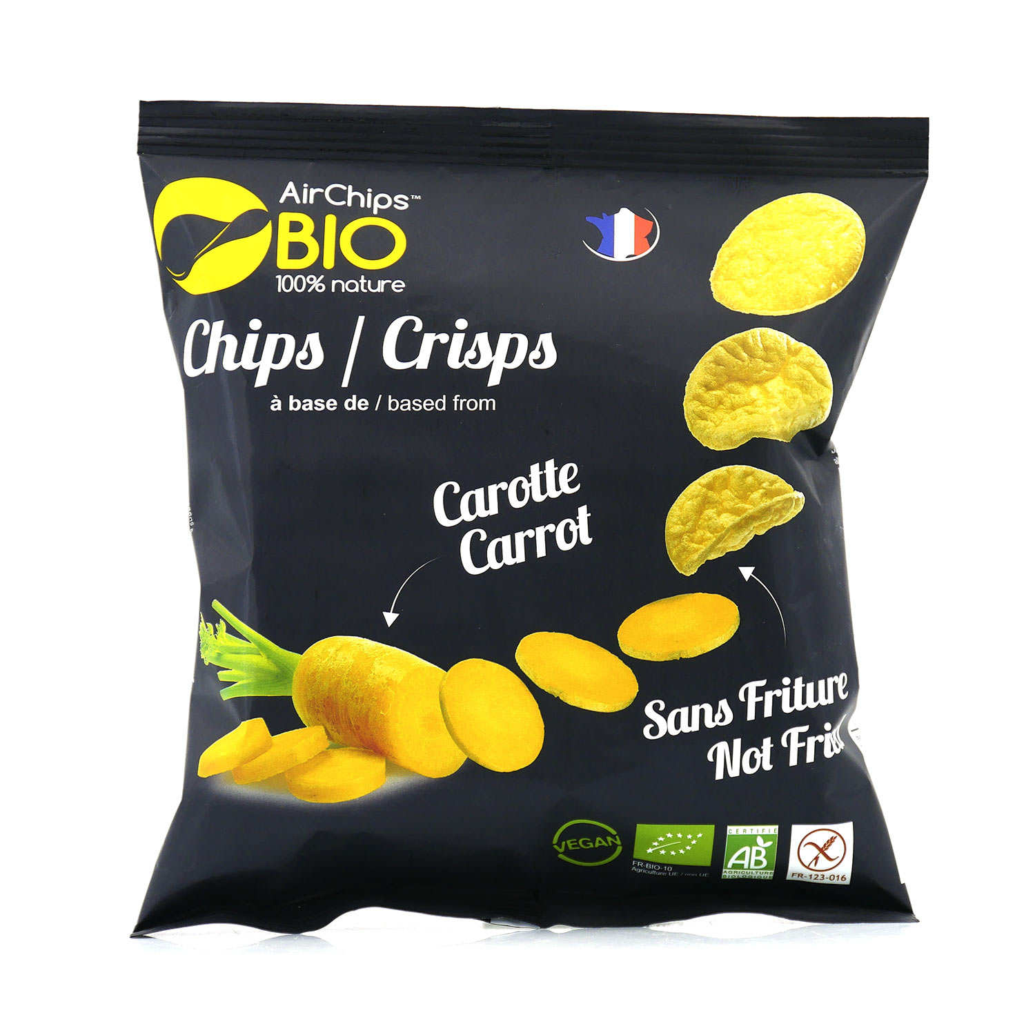 Chips de carotte sans friture bio et vegan