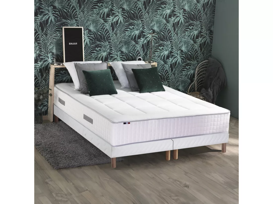 Ensemble matelas Ressorts 7 zones H28cm + sommier PALACIO 2 FABRICATION FRANCAISE Dimensions - 2x80 x 200 cm, Sommier - Blanc