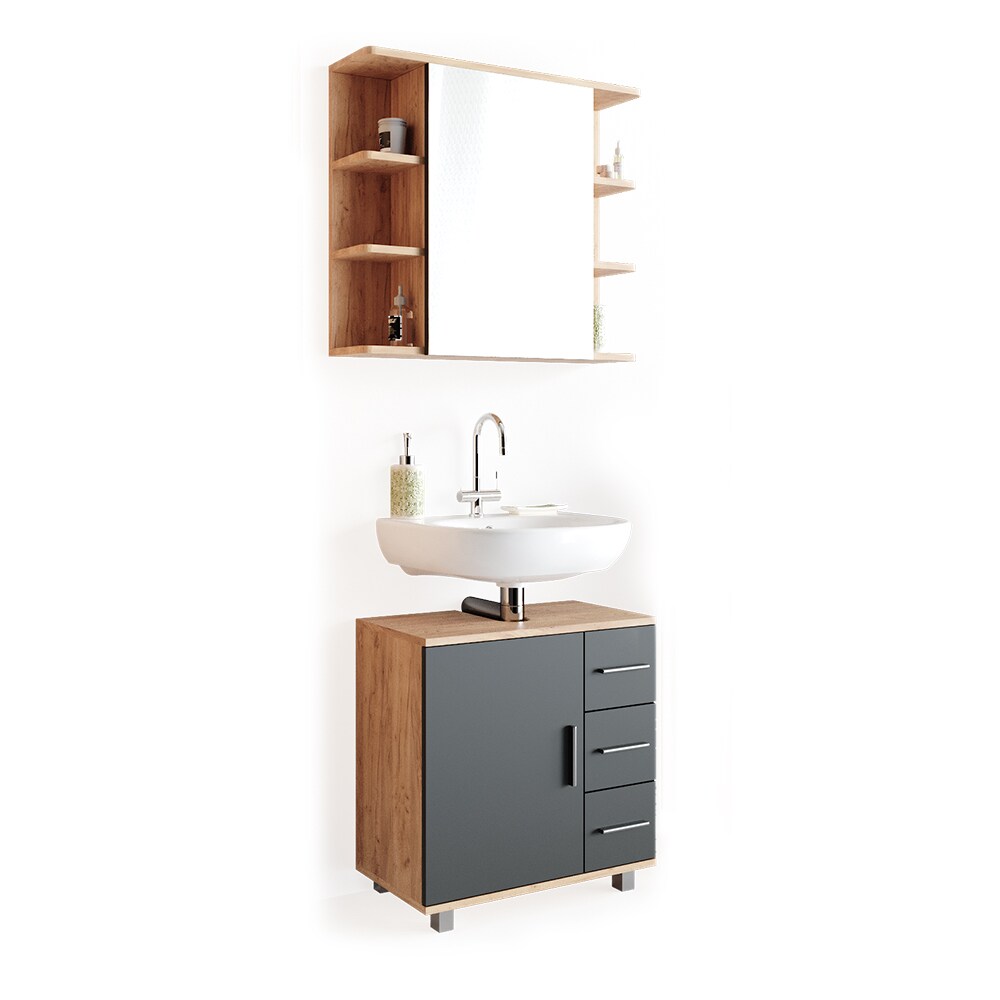 VICCO Badmöbel Set ILIAS Eiche Anthrazit Bad Spiegel Unterschrank Badschrank