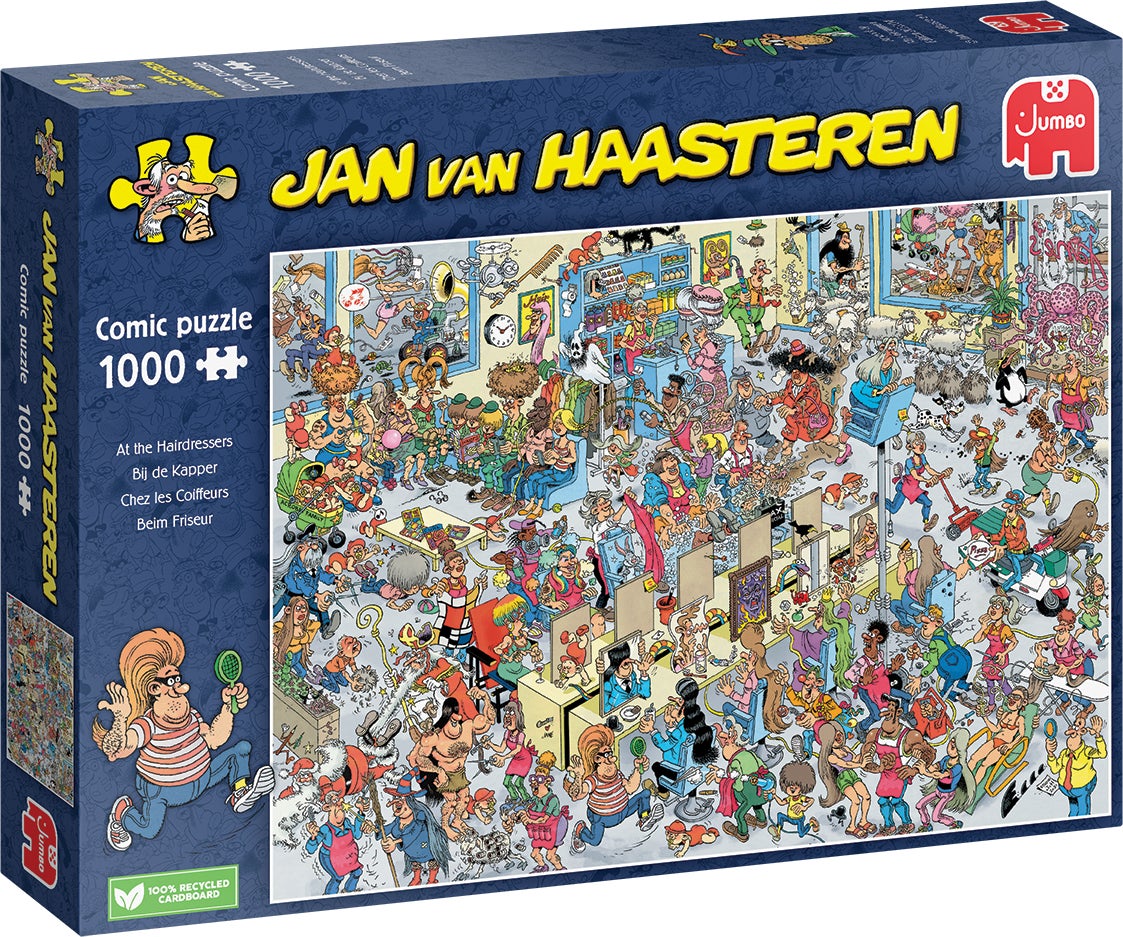 Jumbo Jan van Haasteren puzzel bij de kapper 68 x 49 cm 1000 stukjes