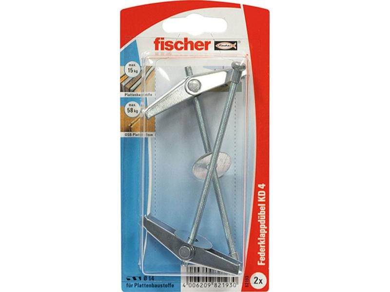 Fischer Kippdübel KD 4, 2 Stück Hohlraumdübel mit Spannfeder