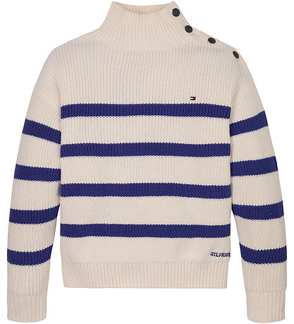 Tommy Hilfiger Bluse - Strick - Stehkragen - Ivory Petal/Keilbla