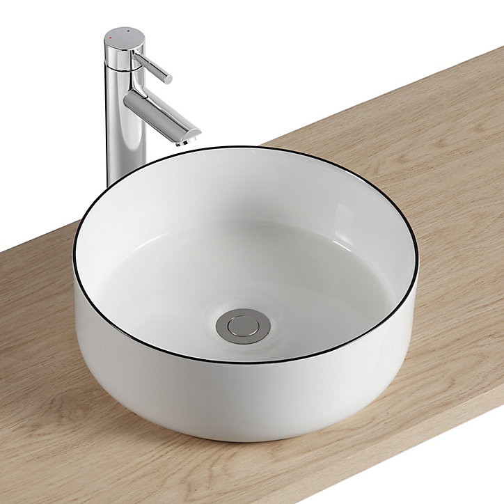 Vasque à poser ronde céramique blanc et noir Kala