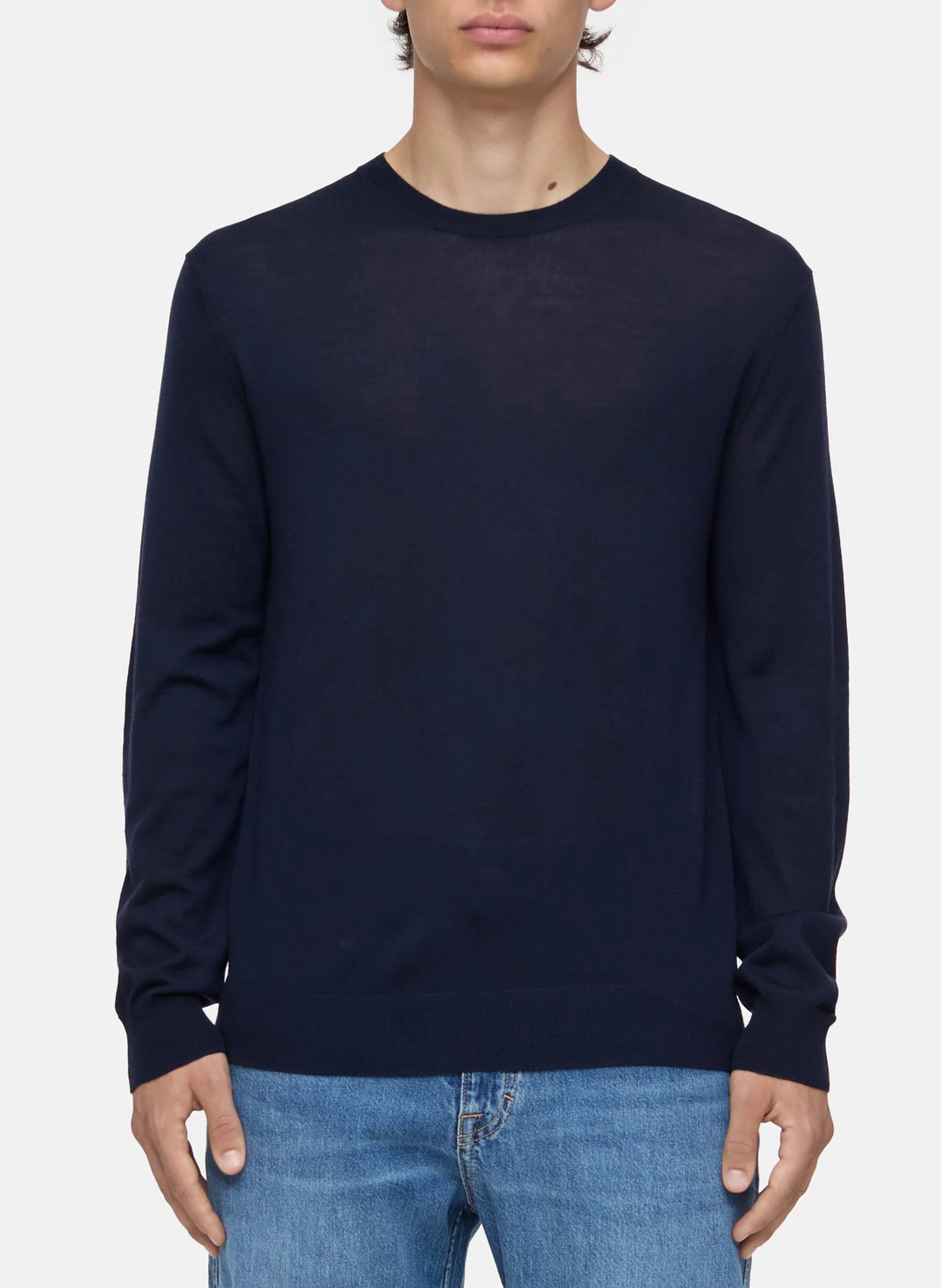 Pull droit col rond en laine | Bleu