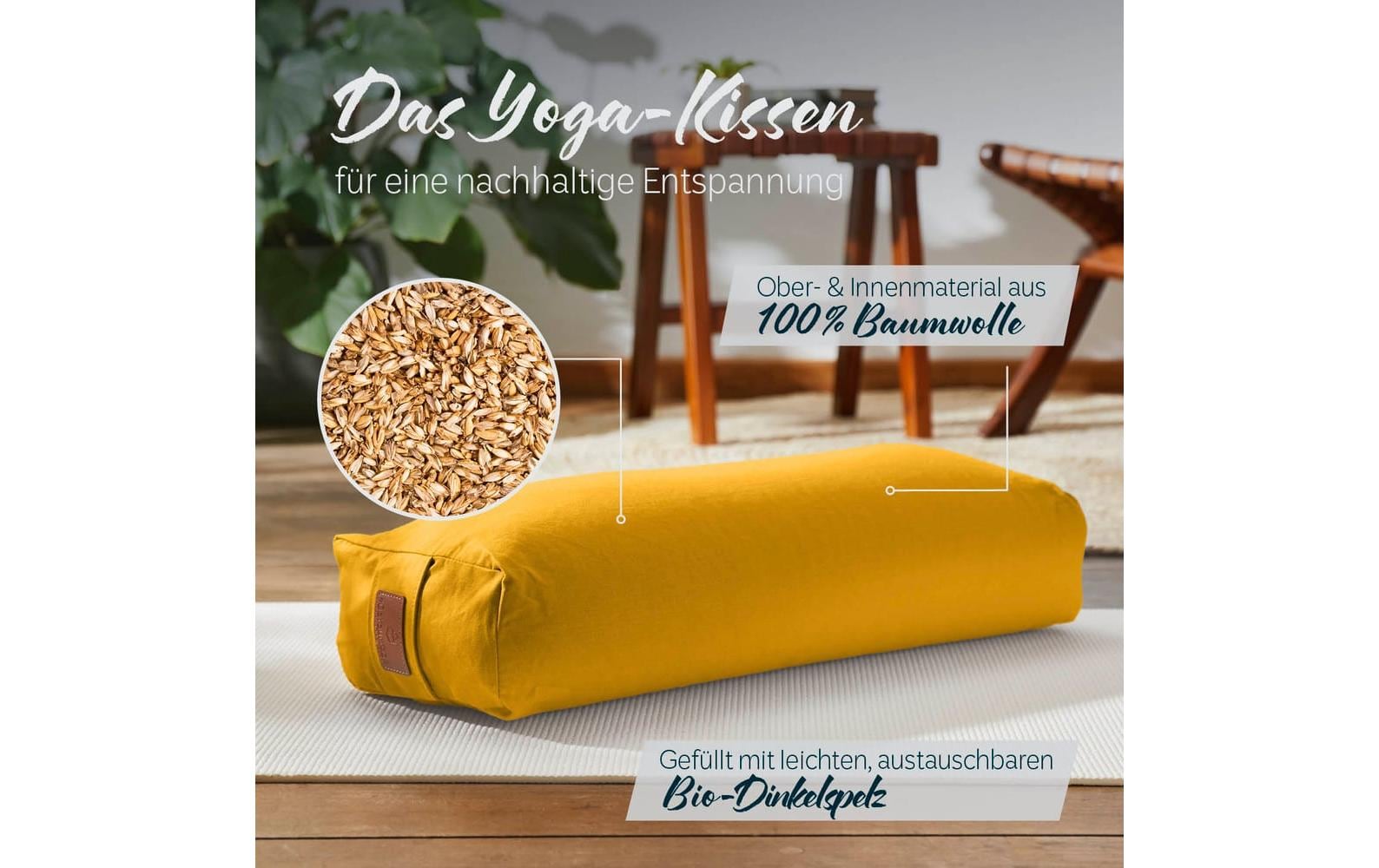 Yoga-Bolster Paravati mit Bio-Dinkelspelz GelbYoga-Zubehör