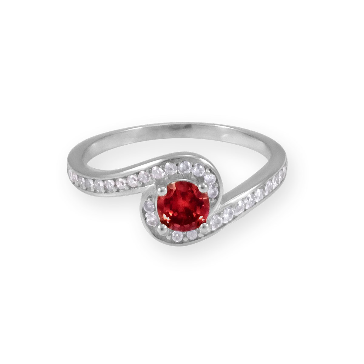 Bague en argent 925 rhodié avec oxydes de zirconium rouge et blanc
