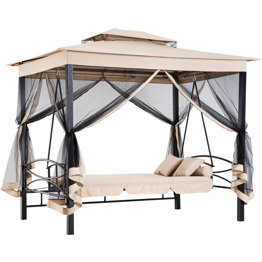 HOMCOM Hollywoodschaukel 3-Sitzer mit Seitenwänden und Liegefunktion beige