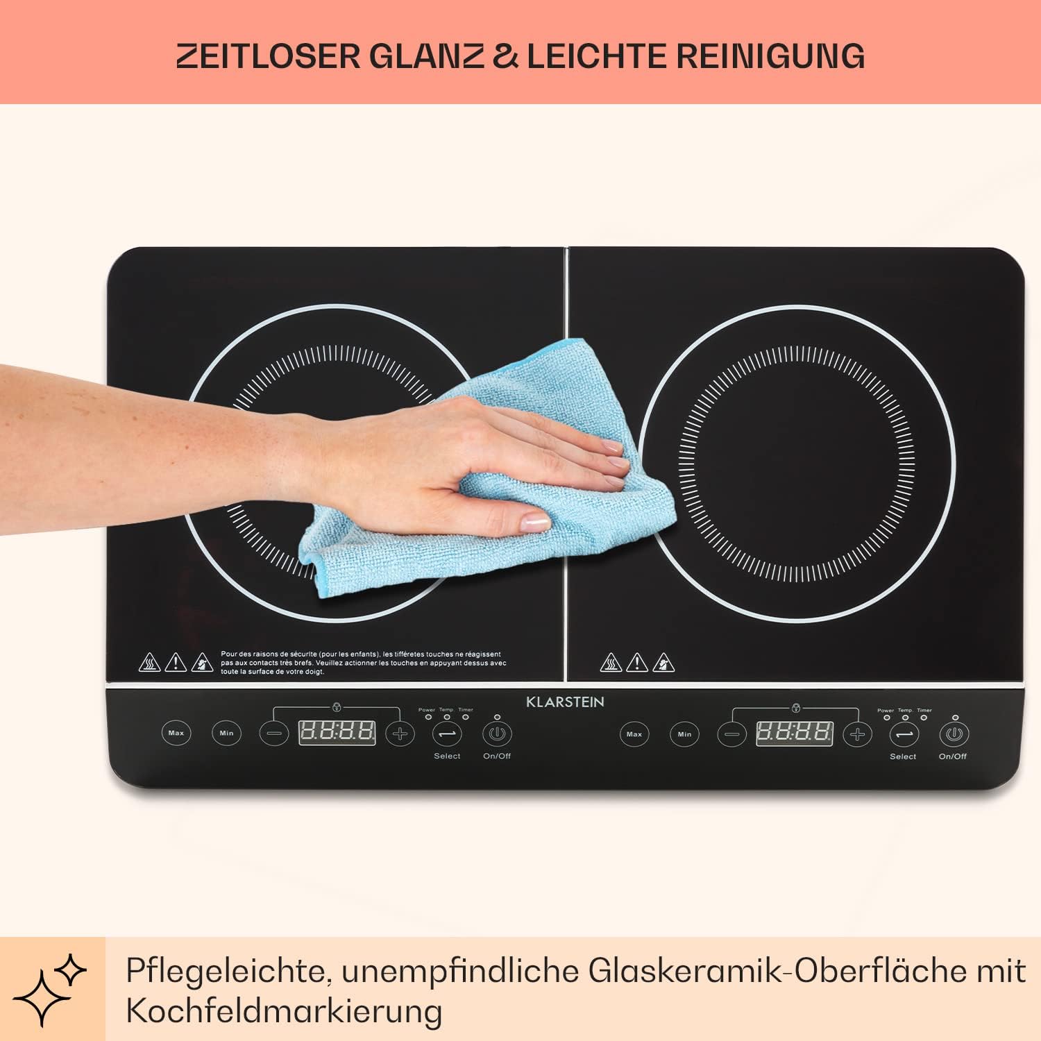 Klarstein VariCook Slim Doppel-Induktionskochfeld 3500W, 240°C, 10 einstellbare Leistungsstufen, Glasoberfläche, Timer, Touch-Steuerung über Oberfläche, Schwarz