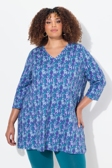 Longshirt, Batikmuster, A-Linie, V-Ausschnitt, 3/4-Arm