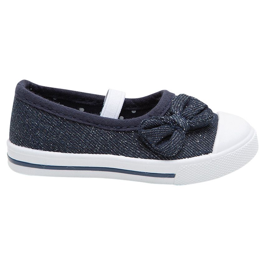 Babies en toile bleu marine avec noeud et lanière élastiquée du 20 au 23 - Bleu marine