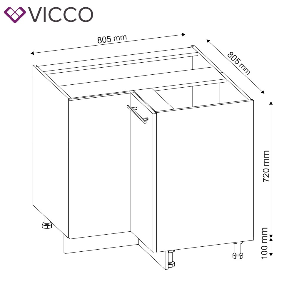 VICCO Eckunterschrank 87 cm Anthrazit Küchenzeile Unterschrank Fame