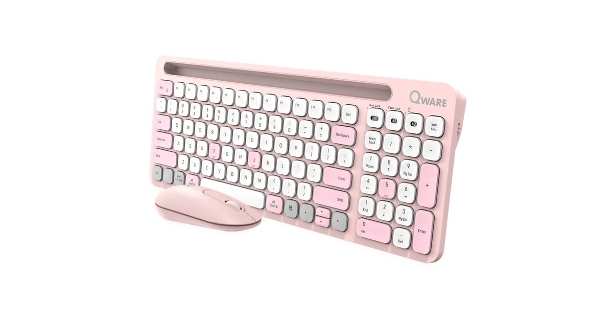 QwareFlorence Draadloze Combo, desktopset  (Roze/wit, EU lay-out (QWERTY), Scissor switches, 1200 DPI, TKL, 2,4 GHz USB | Bluetooth)