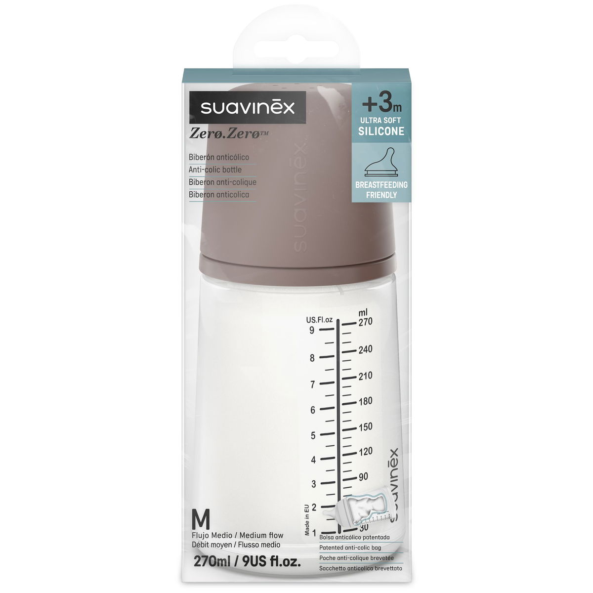 SuavinexSuavinex   Zero Zero Anti Kolik Fläschchen braun 270ml mittlerer Durchfluss