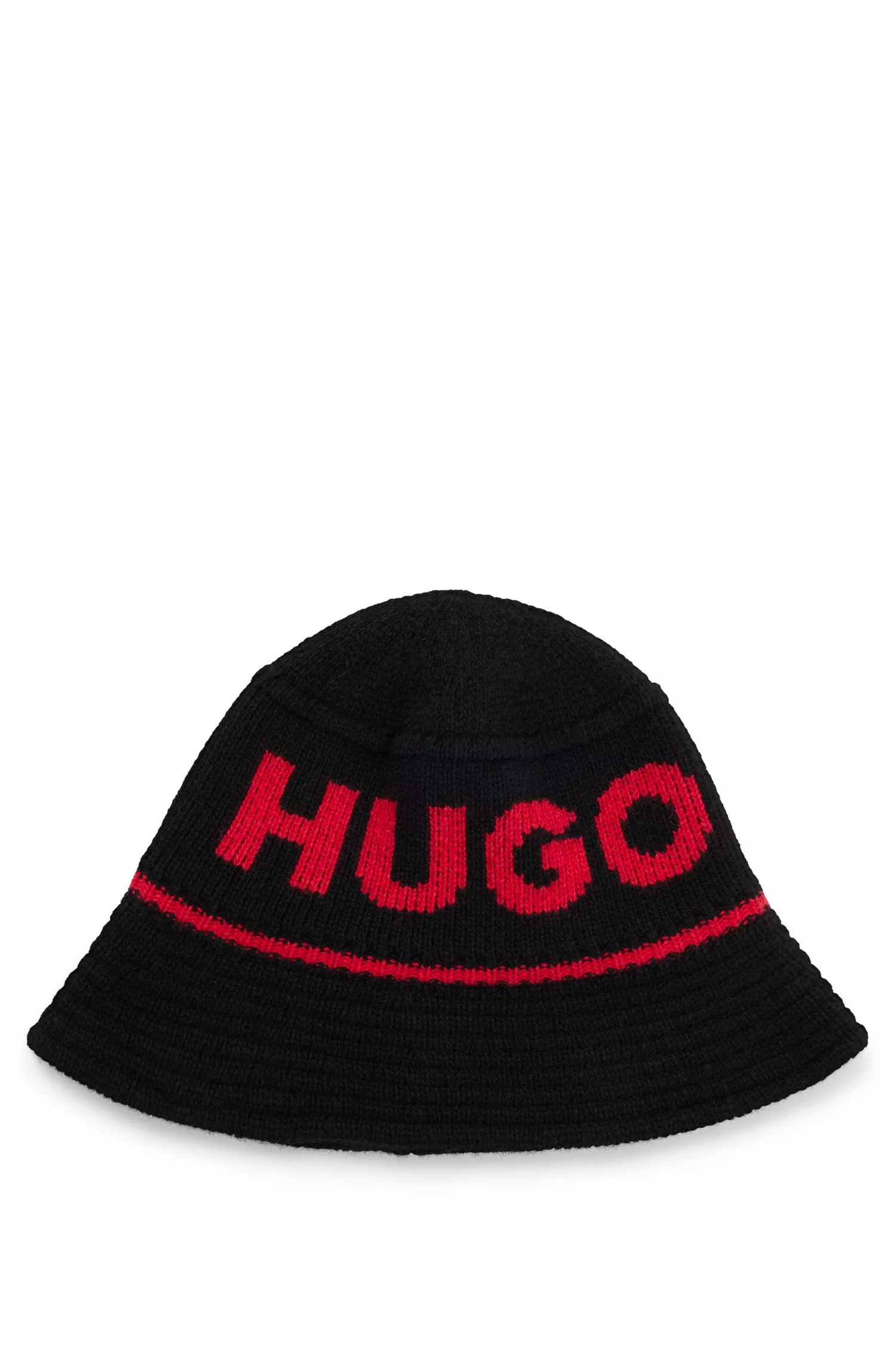 Gorro de malha estilo balde vermelho HUGO com jacquard do logotipo