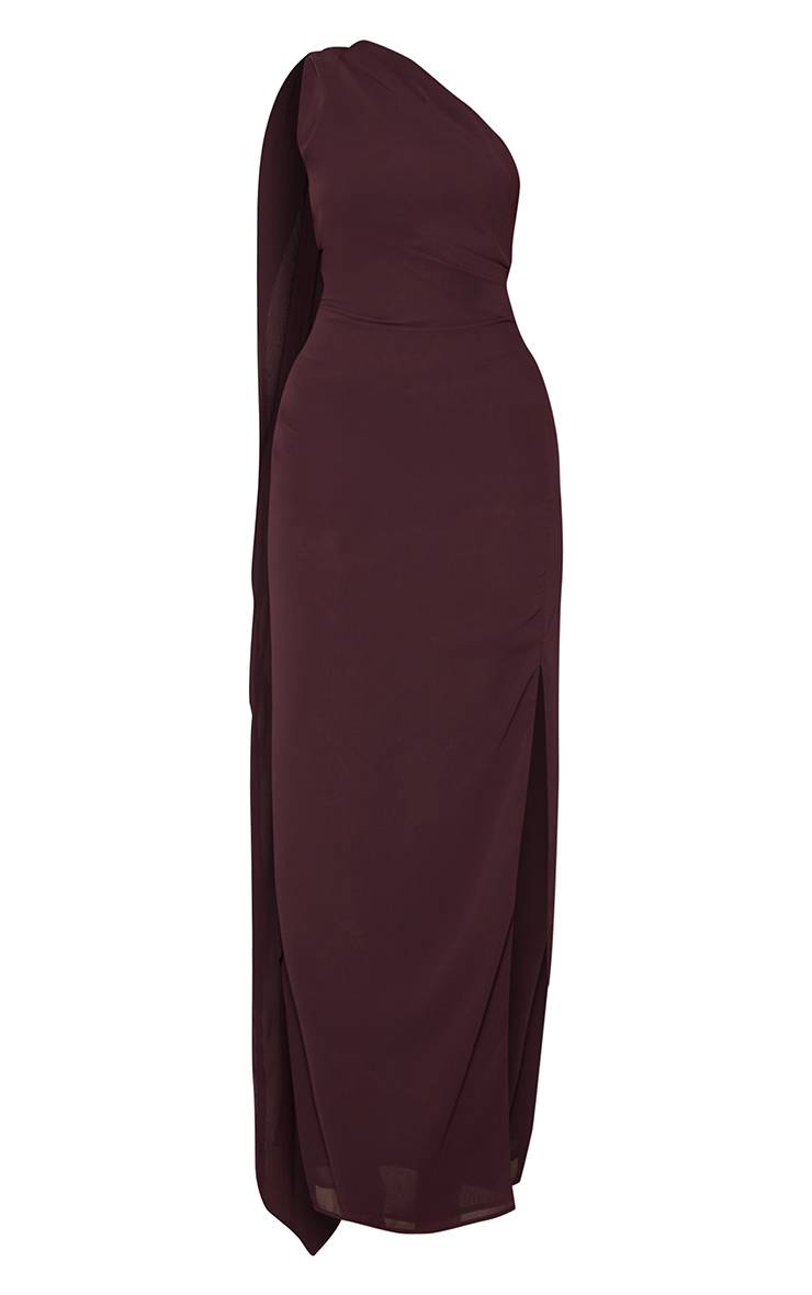 Marron Robe Longue En Mousseline Asymétrique Avec Détail Foulard Drapé