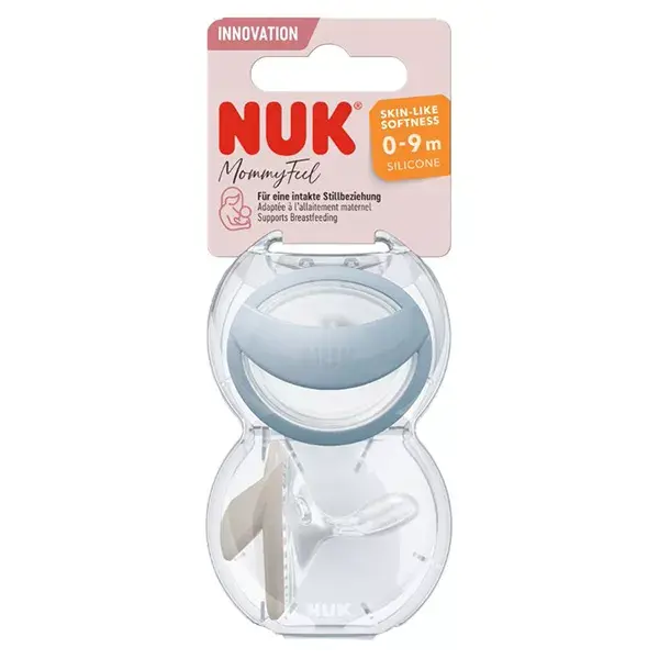Chupetas Nuk Mommyfeel 0-6 meses, cor jeans, pacote com 2 unidades.