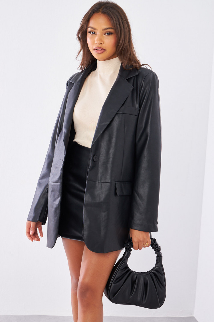Veste blazer en simili cuir noir