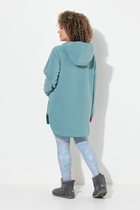 Long-Teddy-Fleecepullover, Kapuze, Zipper, Langarm