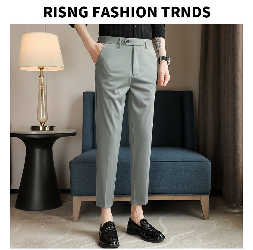 Deepwood - Mid Rise Plain Cropped Tapered Dress Pants