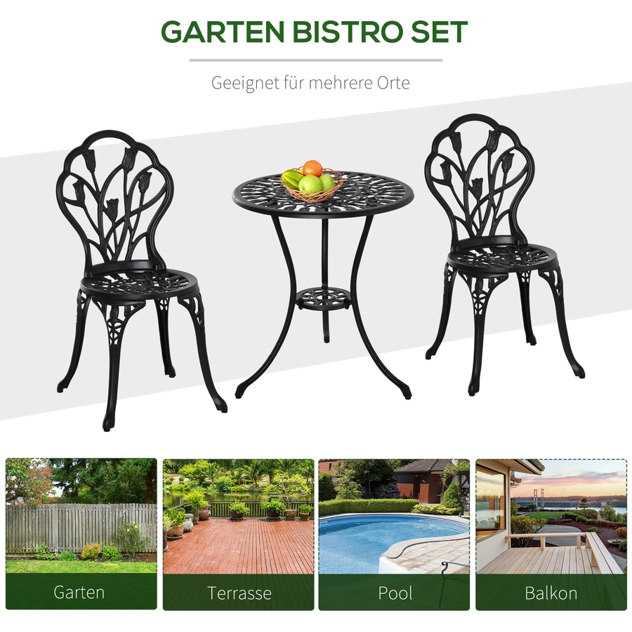 Outsunny Gartenmöbel-Set mit Blumen Design schwarz
