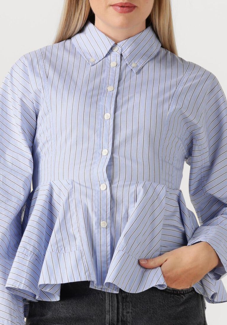 lichtblauwe ganni blouses stripe cotton peplum shirt