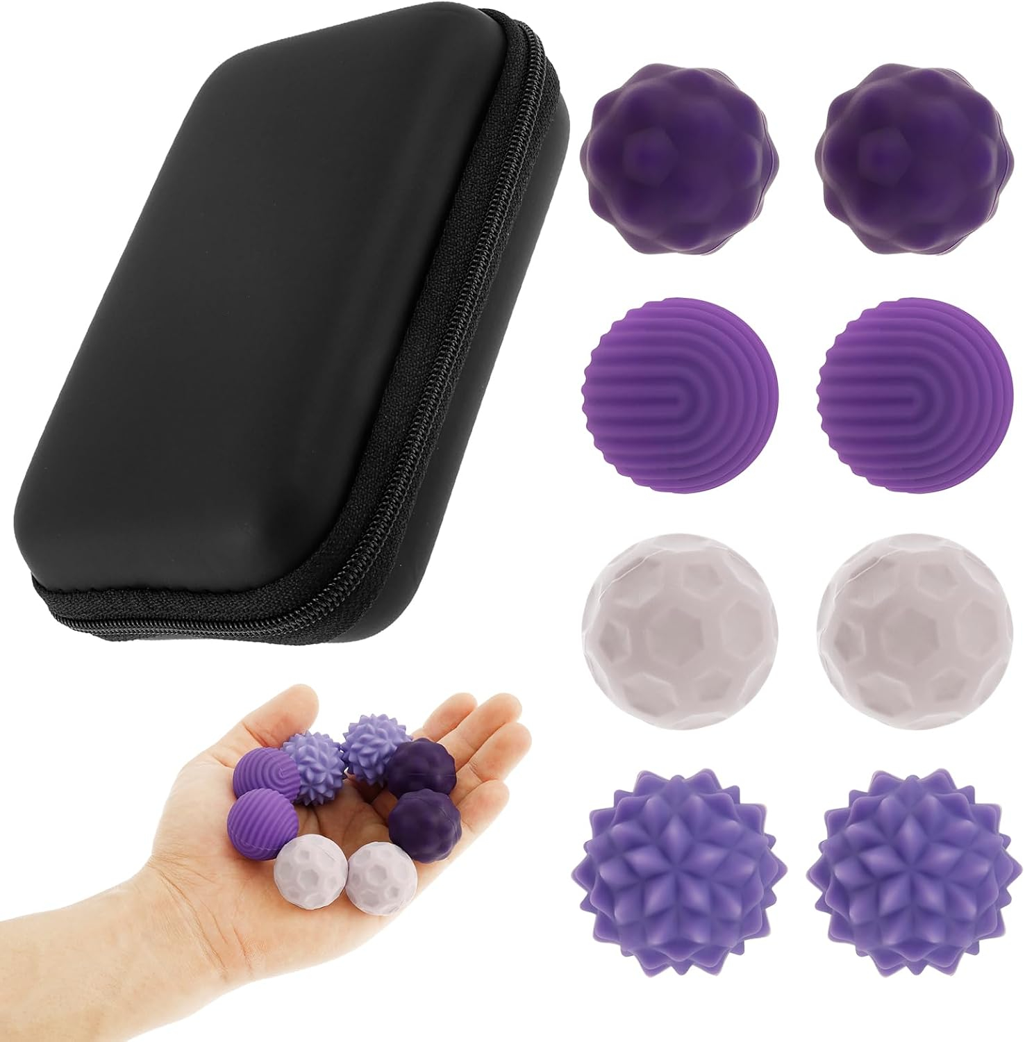 (8er Set) Magnetische Silikon Fingertrainer Muskeltrainer Handtrainer inkl. Aufbewahrungstasche - Lila