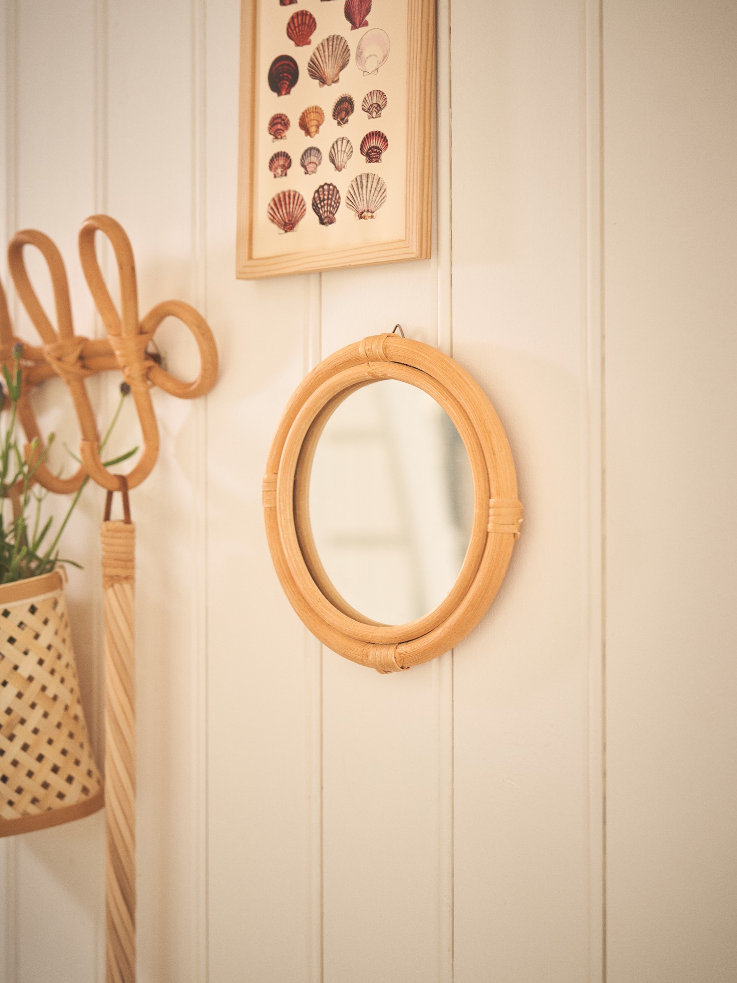 Spejl | Rattan/glas/bambus. Ø20 cm. | Nature