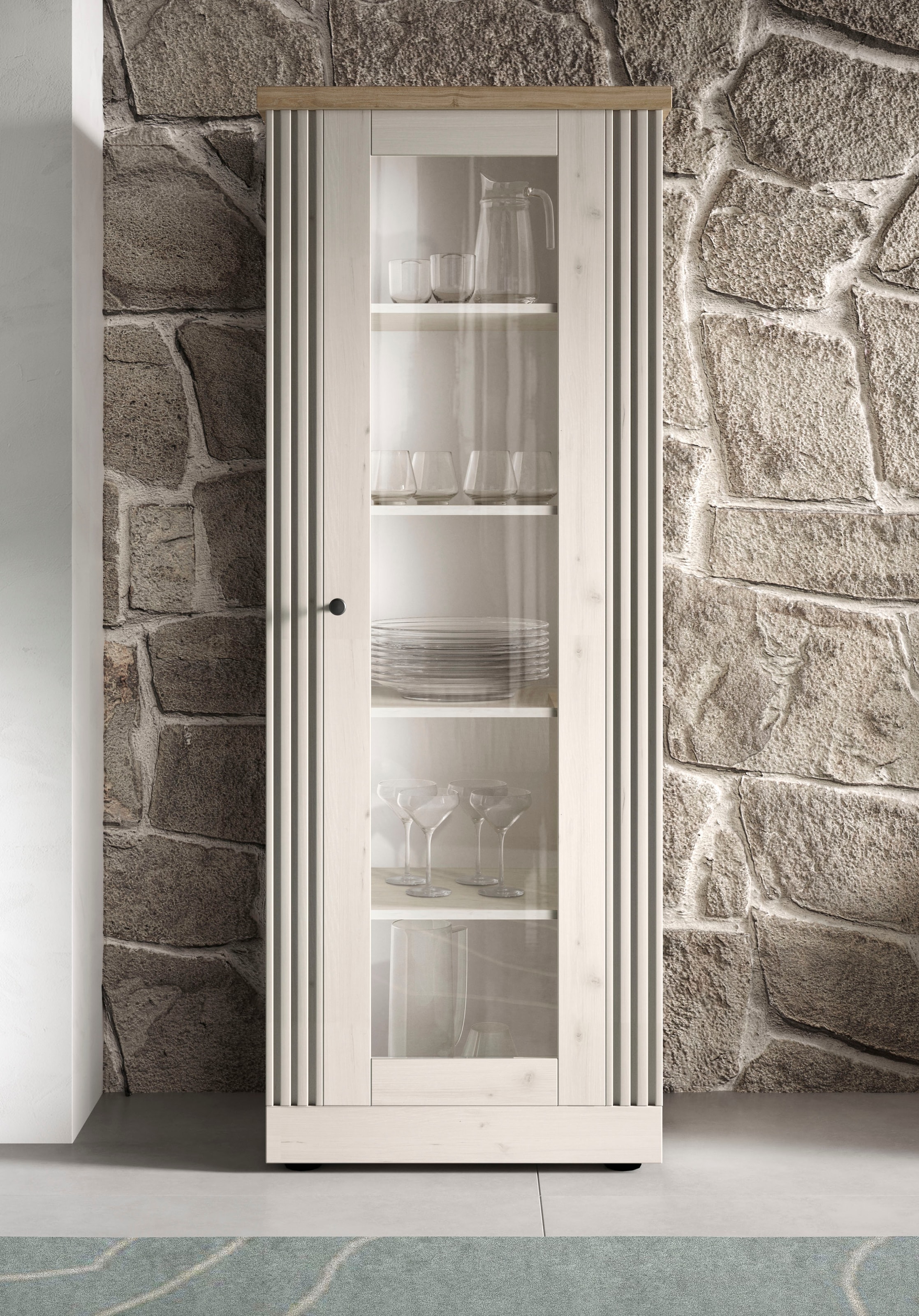 Home affaire Vitrine »Country Höhe 192 cm, Hochschrank mit 1 Tür, Anrichte, Standvitrine« im Landhausstil, viel Strauraum, mit Metallgriff, MDF Rahmen