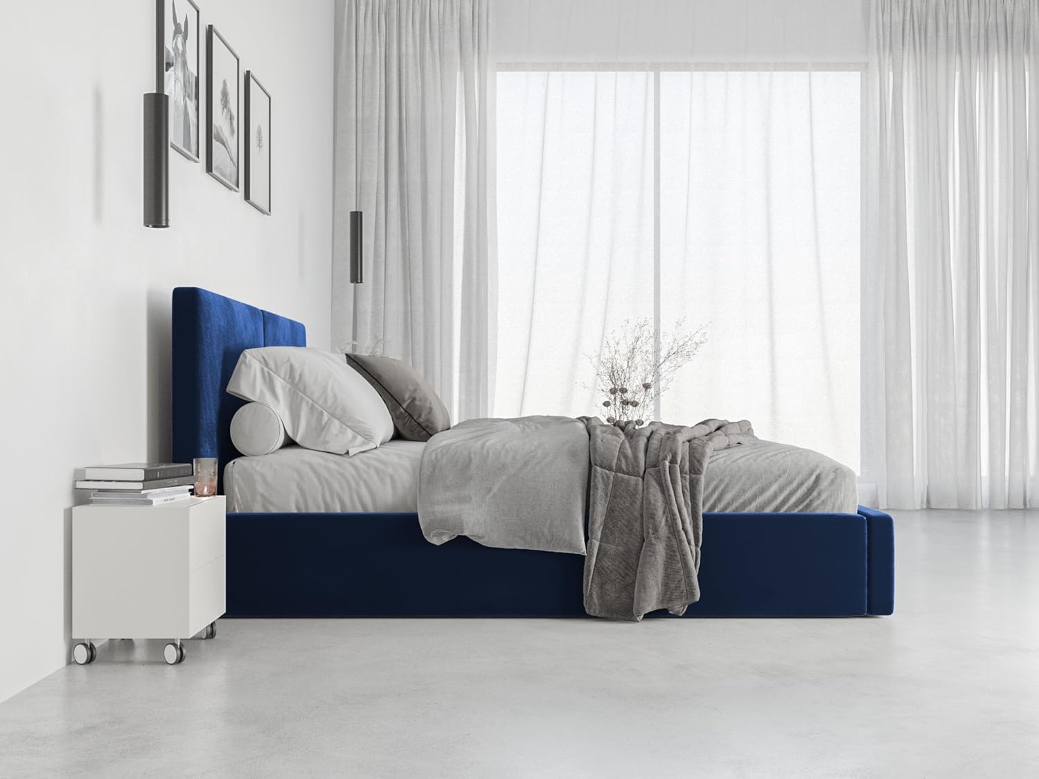 Interbeds Polsterbett 140x200 cm Bett Doppelbett mit Stauraum mit Lattenrost Bettkasten Boxspringbett hydrophob gepolsterter Bettrahmen (Dunkelblau, 140x200cm)