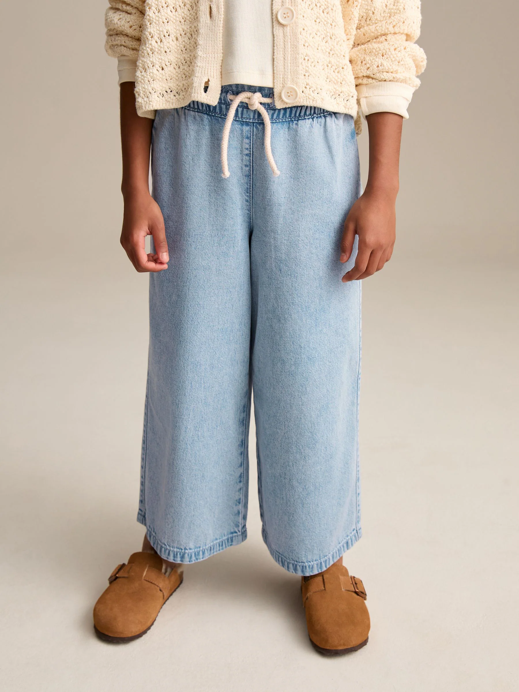 Middenblauw denim - Jeans met elastische taille en wijde pijpen (3-16jr)