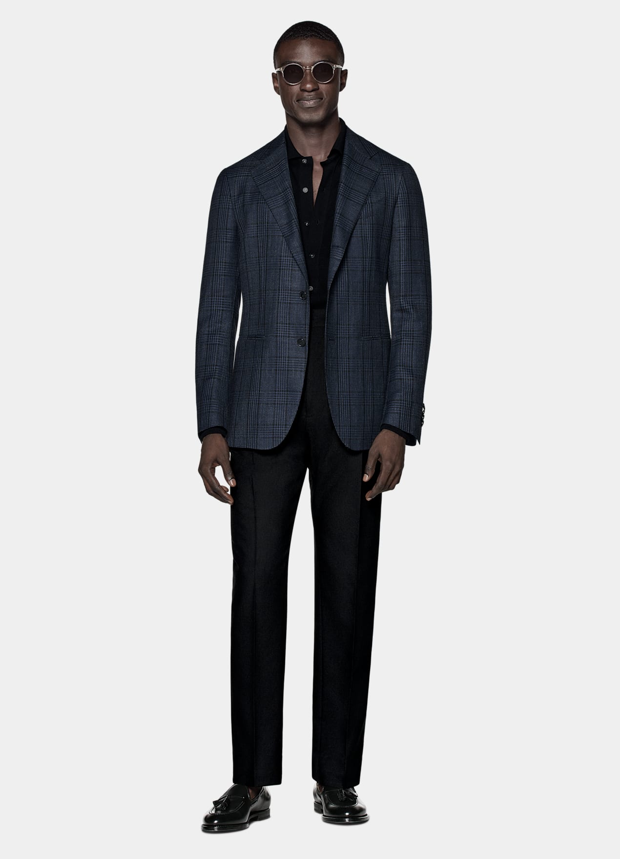 Blazer Havana coupe Tailored bleu marine à carreaux
