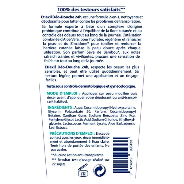 Gel de banho desodorante Etiaxil para transpiração excessiva, corpo 200ml